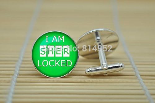 Pretty Lee Sherlock Holmes Cufflinks In Silver Glass Cabochon Cuff Links C1148