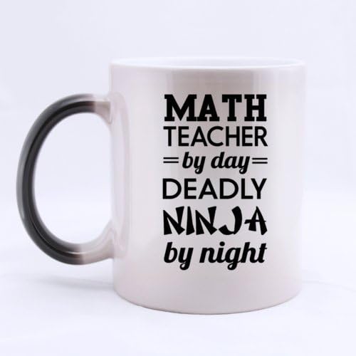Fancy Morphing Mug - Funny Cool "MATH TEACHER by day DEADLY NINJA by night" 11 Ounces Heat Sensitive Color Changing Custom Coffee/Tea Mug Magic Gift Choice For Christmas / New Year / Birthday/Teacher's Day ...