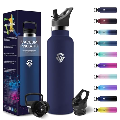 HoneyHolly Thermos Water Bottle, 750 ml, BPA-Free, Thermal Bottle, Double-Walled Vacuum Bottle, Thermal Bottles, 18/8 Stainless Steel, Steel Water Bottle, with Straw, Thermos for Gym, Sport, Bike