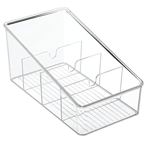 iDesign-77650-Linus-Kitchen-Organizer-Bin-For-Food-Storage-CondimentDressing-Pouches-Clear iDesign Divided Storage Container, Fridge Organiser, BPA-free Clear Drawer Organizer for Kitchen, Fridge and…
