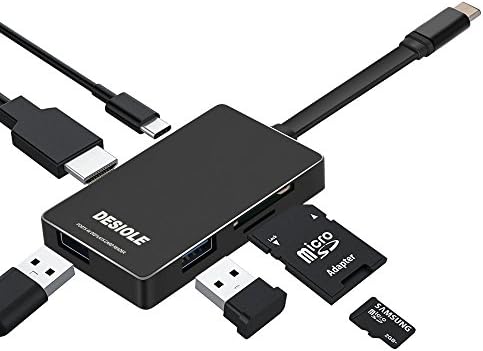 DESIOLE USB-C Hub，HDMI 4K Output TF SD Card Reader Memory Stick USB 3.0 With Type-c Charging Port for MacBook Pro/Google Pixel and More Multi-Port
