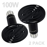 Wuhostam 100W 2 Pack Infrared Ceramic Heat Lamp,Black Reptile Emitter Bulb for Pet Coop Heater Chicken Lizard Turtle Brooder Aquarium Snake No Harm No Light