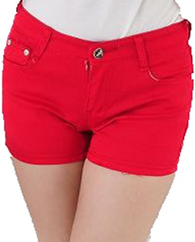 Happyyip Women's Summer Casual Cotton Blend Solid Color Stretchy Shorts (US 8-10/Tag 31, Red)