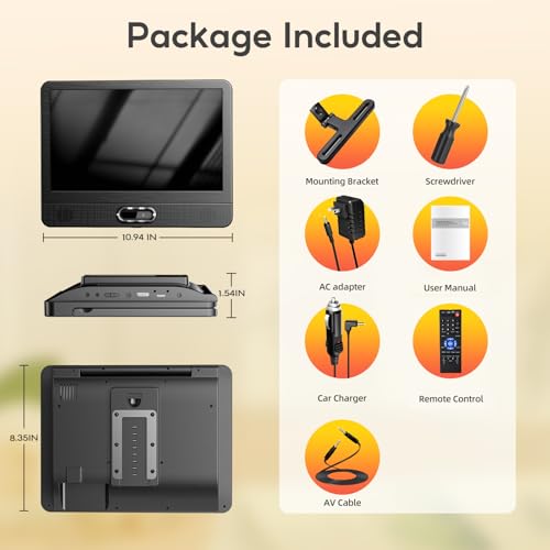 Arafuna 12 Inch Car DVD Player with AV, HDMI, Portable DVD Player Car Child, Car Screen Headrest, Support USB/TF 128GB, Video 1080P