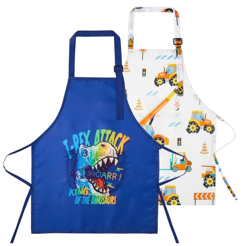 Lictin 2 Pack Kids Apron for Boys Girls for Cooking, Waterproof Art Apron with Pockets for Kids Painting Cooking Baking