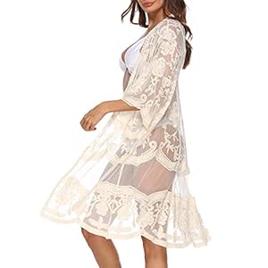 Women’s Lace Cardigan Floral Crochet Sheer Beach Cover Ups Long Open Kimono