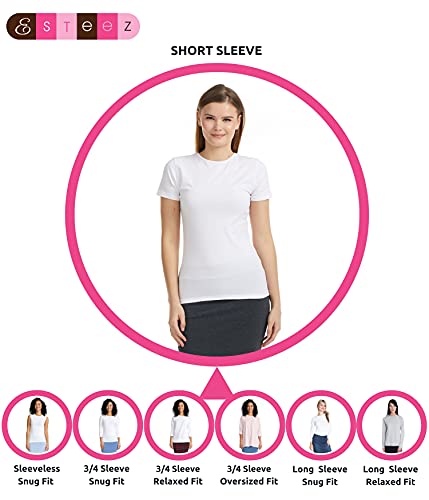ESTEEZ COTTON TSHIRTS FOR WOMEN SHORT SLEEVE SUMMER TEES TOPS HIGH CREW NECK LAYERING BASIC PLAIN PLAYERAS PARA MUJER (EX801200HGREYXXL)