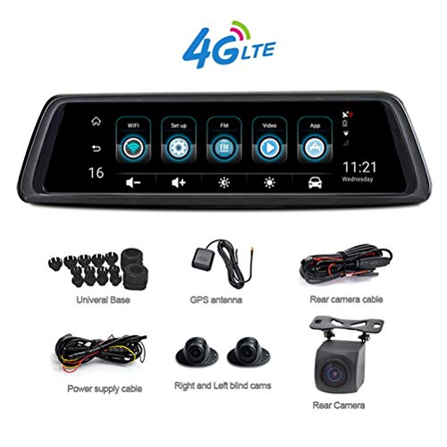 Xycar WiFi Dash Cam 4G Full Touch Screen Stream Media Car Rearview Mirror DVR Camera with 4 Dash Camera 360 Degree Panorama Without Dead Ends