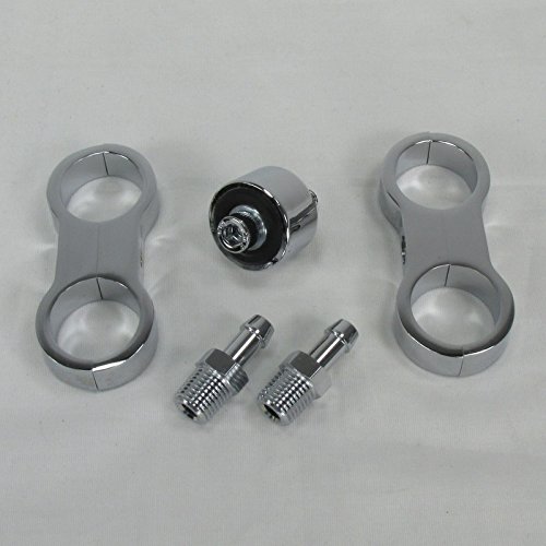 Finned Billet Oil V-Cooler for MOST Harley Models WITH DOWNTUBE MOUNTS Clamps - Fits 1-3/8" OD Downtubes - Chrome Finish - Motorcycle Custom Chopper Bobber