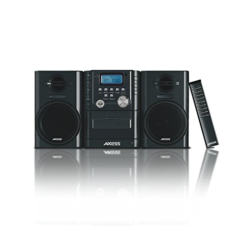 AXESS MS3912 Mini Entertainment System with AM/FM, USB, CD, MP3 Player & Cassette Recorder With Headphone and Aux Jack