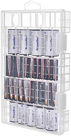 COOMATEC Battery Storage Organizer Box, 5 Compartments, Hinged Lid for AA, AAA, C, D, 9 Volt Sizes, Great Storage for Kitchens, Home Offices, and Utility Rooms - Holds 47 Batteries Various Sizes