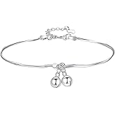 Fashion Double Bell Anklet Foot Rope for Women 925 Sterling Silver Ankle Bracelets Cute Boho Bell Charm Chain Beach Layered Anklet Adjustable Size Jewelry Gift for Her