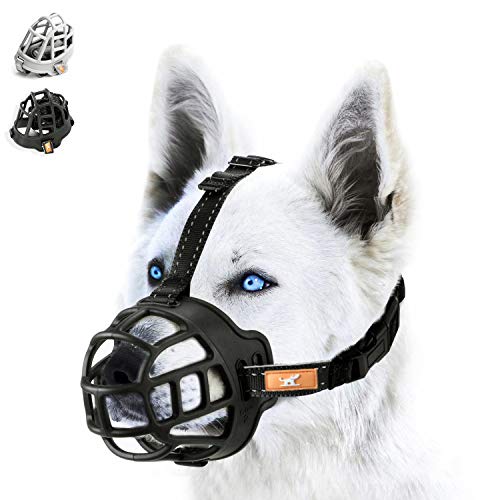 wintchuk Soft Silicone Basket Dog Muzzle Mouth Cover with Nylon and Reflective Neck Straps for Small, Medium and Large Dogs, Anti Barking, Biting, Chewing and Licking, Adjustable（3，Black - Thumbnail 7