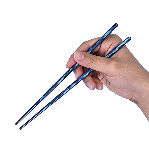 Kizer Titanium Chopsticks for Outdoor Camping Picnic Hiking, Handmade Chopsticks 8.58 Inches Easy to Hold, Kizer Blue T309A2