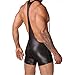 YiZYiF Men's Black Leather Like Bodysuit Gay Muscle Singlet Halter Ultra Briefs Medium