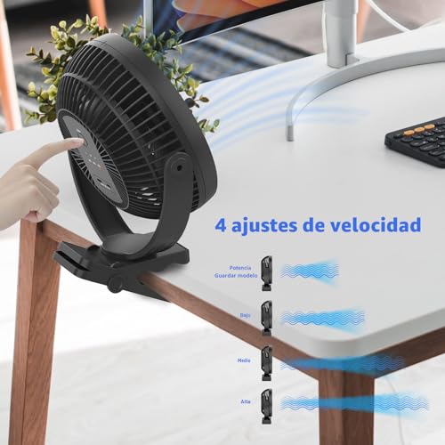 ATEngeus USB Desk Fan, Rechargeable Portable Fan, 8" Clip Fan, Strong 4 Speeds 360° Rotation, Dual USB Interface, Suitable for Home Office