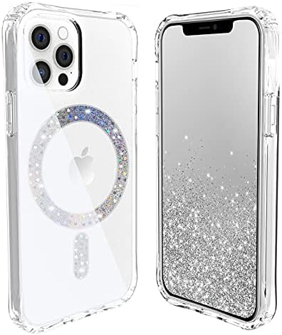 [Upgrade] iPhone 12 Pro Max 6.7 Inch Compatible with MagSafe Clear Glitter Case, Upgraded Built in Magnetic Loop Anti Lifting Highly Adhesive TIRVKEN (Twinkle Stardust)
