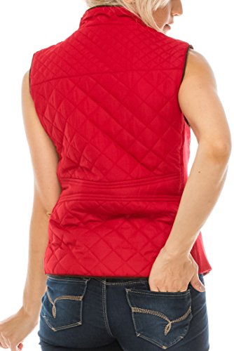 Quilted Padding Vest With Suede Piping Details Sizes from S to 3XL (Red-Medium) - Thumbnail 7