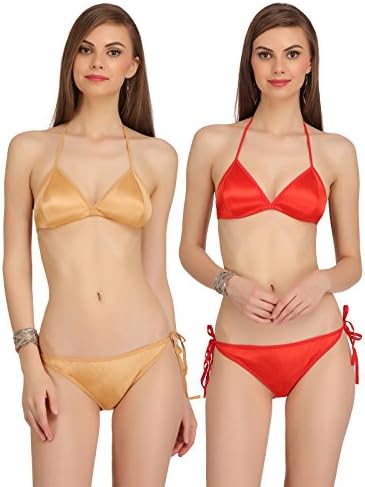 Fashion Comfortz Women's Satin Nylon Spandex Bra and Panty Set