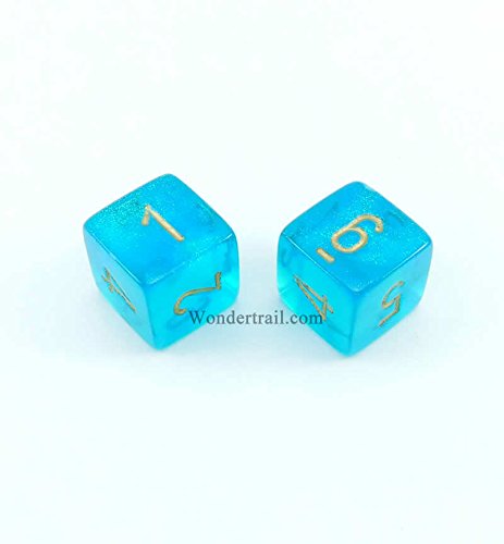 WCXPB0615E2 Teal Borealis Dice with Gold Numbers D6 Aprox 16mm (5/8in) Pack of 2 Dice Chessex