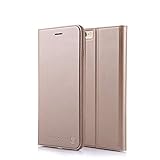 Nouske iPhone 6/6S Flip Folio Wallet Stand up Credit Card Holder Leather Case Cover Holster/Magnetic Closure/TPU bumper/360 Full Body protection, Gold