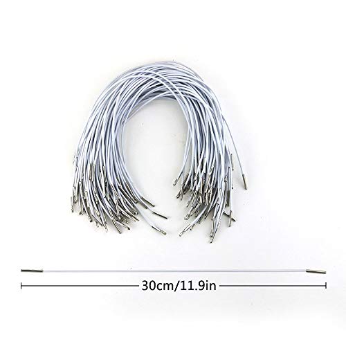 DLOnline 100Pcs 2mm Elastic Barbed Cord Stretch Round String with Silver Dual Metal Barbs for Mask Making, Binding, Hangingï¼ˆ30cmï¼ŒWhiteï¼‰
