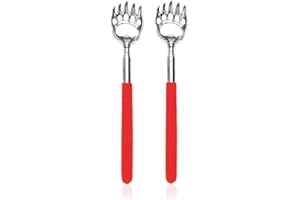 SQULIGT 2PCS Back Scratchers, Bear Claw Shaped Extendable Metal Retractable Telescopic Handle (Red)
