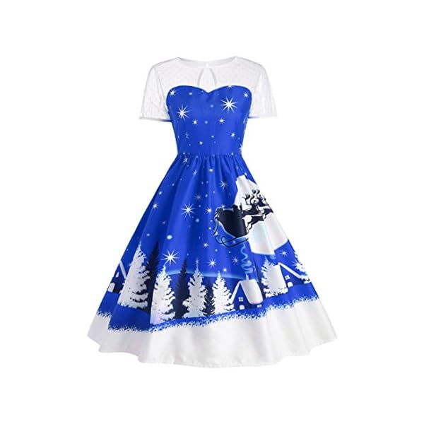 Women's Vintage Christmas Costume Swing Dress O-Neck Printed Short Sleeve Knee-Length Dress - Image 4