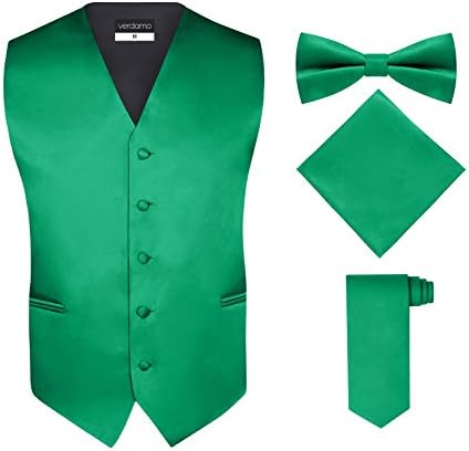 Men's Tuxedo Vest, Tie &amp; Pocket Square Set - Kelly Green, M, By Verdamo