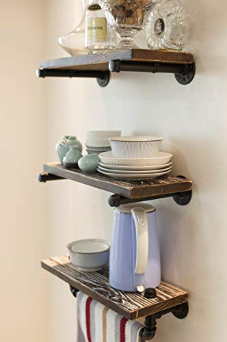 DOFURNILIM 3-Tier Industrial Retro Wall Mounted Iron Water Pipe Shelf/Bookcase/Shelving - Floating Shelf - Hung Bracket - DIY Storage Bookshelf - Height Adjustable Shelf - Wood Shelf