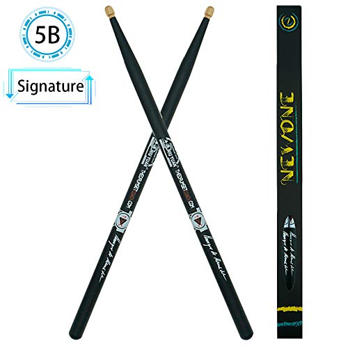 Drum Sticks 5B American Hickory Wood Tip Signature Drumsticks for Kids Adults Practicing from Berklee College Professor(1 Pair, Black)