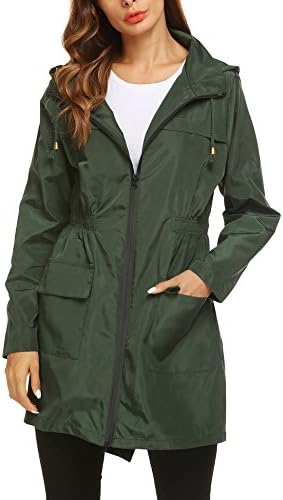 Womens' Waterproof Lightweight Raincoat Hooded Outdoor Hiking Long Rain Jacket (amry green(type 1), XXL)
