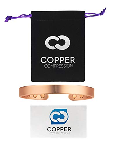 Copper Compression Pure Copper Bracelet for Arthritis - 99.9% Pure Copper Magnetic Therapy 12 Magnet Bangle Bracelet for Men + Women. Therapeutic Golf Bracelets, Carpal Tunnel, RSI Joint Pain