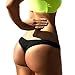 CROSS1946 Sexy Women's Bikini Thong Bottom Brazilian V Cheeky Ruched Semi Swimsuit L Black