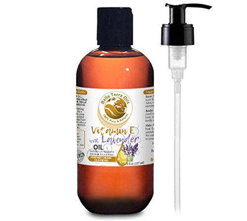 Bella Terra OilsVitamin E Oil with Lavender Essential Oil. 8oz. Cold-Pressed. Unrefined. D-Alpha Tocopherol. Natural Antioxidant. Moisturizer for Hair, Skin.