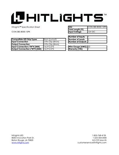 HitLights LED Light Strip Connector, 8mm Single Color 3528 - Gapless Strip to Strip, 10 Pack