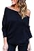 Mulisky Womens Sexy Off Shoulder Batwing Long Sleeve Ribbed Sweater Pullover Top
