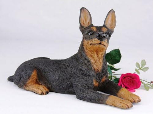 Miniature Pinscher Ears Up Black Cremation Pet Urn for Secure Installation of Your Beloved pet's Ashes Indoors or Outdoors.