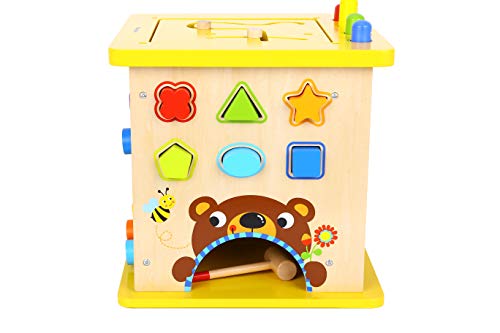 Pidoko Kids Wooden Activity Cube - Fun Forest Theme Toy for Toddlers Boys and Girls