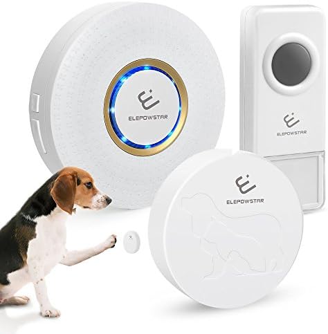 Wireless Doorbell-ELEPOWSTAR Sensitive Pets Training Door Bells Kit Ring by Paws and Nose,52 Chimes,4 Levels Volume,1000 Feet Operating Range,1 Plugin Receiver and 2 Push Buttons for Human and Pet
