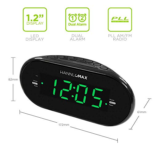 HANNLOMAX HX123CR Alarm Clock Radio, PLL AM/FM Radio, Green LED 1.2