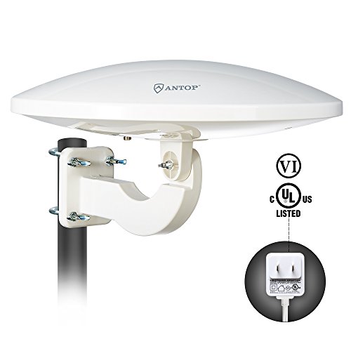 Outdoor Amplified HDTV Antenna, ANTOP UFO 360 ° Omni-directional Reception, 65 Mile Long Range High Gain TV Antenna for Attic Home RV TV with Built-in 4G LTE Filter, Waterproof, UV Coating