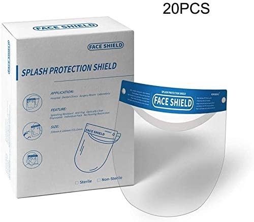 Professional Face Shield - Used for Protect Eyes and Face by Dust Droplets Virus Rays with Protective Clear Film Elastic Band and Comfort Sponge Blue (Size : 20PCS)