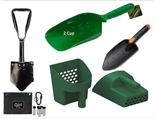 Treasure Hunters and Metal Detectors Tool Pak 6 "Diggers Kit" - Sand Scoop, 2 Cup Super Scooper, 11" Hand Trowel & 23" Collapsible Folding Shovel