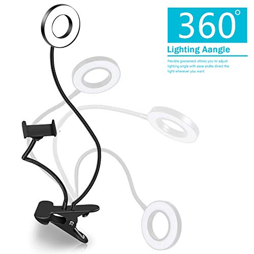 Clip On Ring Light, 48 LED USB Desk Light with Phone Holder, Video