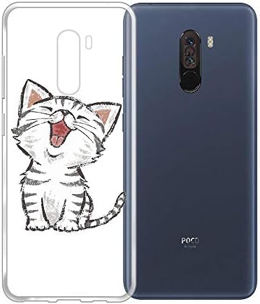 Xiaomi Pocophone F1 Case,JIENI Transparent Happy cat TPU Silicone Protection Bumper Scratch Resistant Skin Back Shell Case Cover