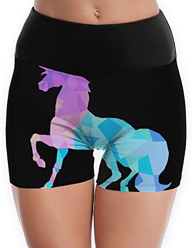 Geometric Pastel Unicorn Women Athletic Running Exercise High Waisted Gym Yoga Foldover Booty Shorts XL