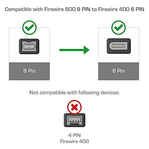 FireWire 800 to 400 9 to 6 pin Cable (9pin 6pin), IEEE 1394 Firewire 800 9-pin/6-pin Cable 9 pin to 6 pin (2.3FT) - Thumbnail 4