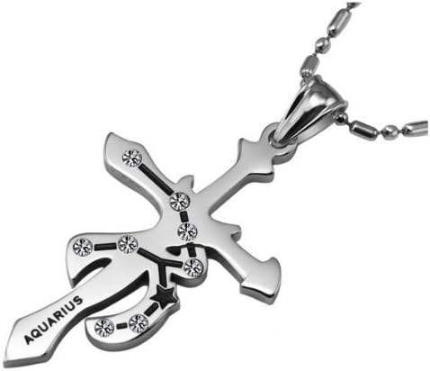 Stainless Steel Necklace Pendant Zodiac Aquarius Constellation Crystal Lead Free Nickel Free Jewelry