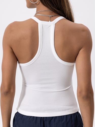Danysu V Neck Racer Back Tank Top for Women Padded Ribbed Long Tank Fitted Basic Cami Tops